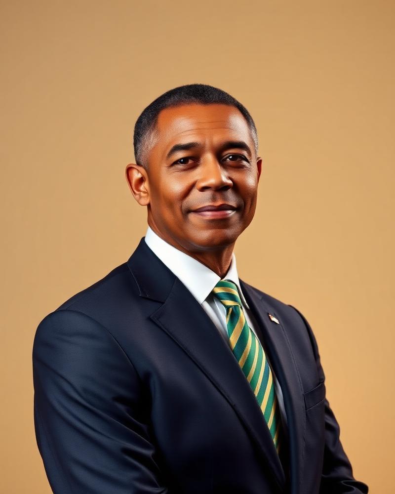 Fictional official portrait of Dr Promise M. Tendo, President of the Republic of Conya (a parody character).